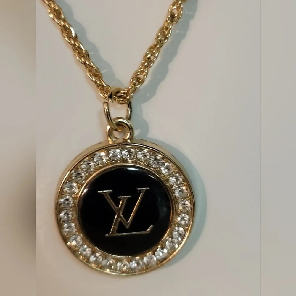 Louis Vuitton Gold/Black Crystal Zipper Pendant 20” Necklace - Picture 2 of 6